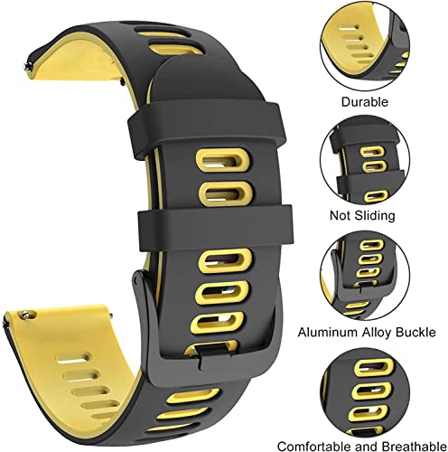 Zitel® Watch Band Compatible with Honor Magic Watch 2 46mm / Huawei GT / GT 2 46mm / GT 2e / GT 2 Pro / GT Active Sport Strap 22mm Quick Release Soft Silicone Band - Black/Yellow