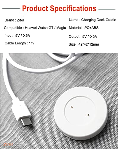 Zitel® Charging Magnetic Dock Compatible with Honor Watch Magic/Magic 2 / Honor Watch Dream - USB Charging Cable with Built-in Smart IC for Safe Charging - White