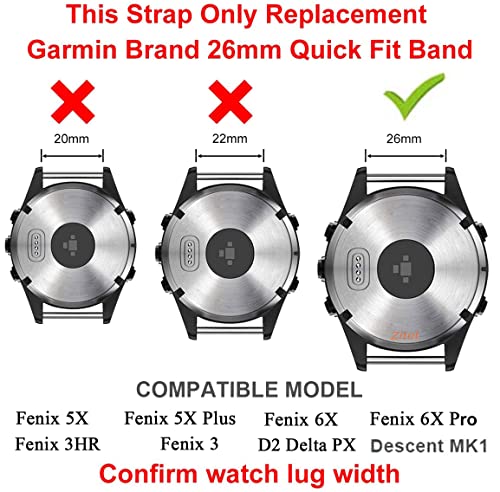 Zitel® Watch Band Compatible with Garmin Fenix 7X, Fenix 6X/6X Pro, Fenix 5X/5X Plus, Fenix 3/3 HR, Descent MK1, D2 Delta PX, D2 Charlie, 26mm Sport Strap - Orange