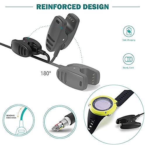 Zitel® Charger Compatible with Suunto 3 Fitness, Ambit3 Vertical, Ambit, Ambit2, Ambit3, Traverse, Kailash, Spartan Trainer - USB Charging Cable Clip Dock 100cm - GPS-Sports Watch Accessories