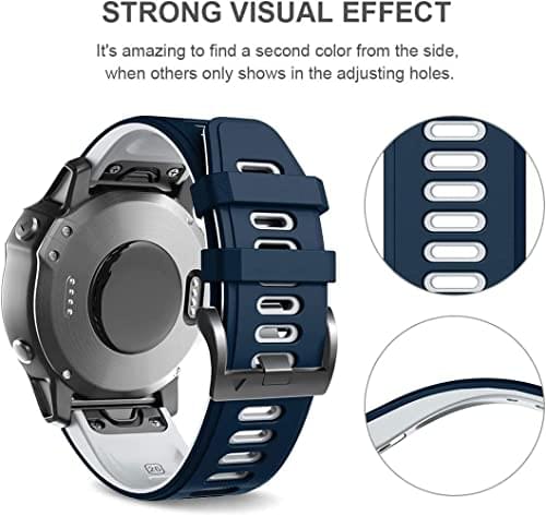 Zitel Band for Garmin Fenix 7X, 6X/6X Pro, 5X/5X Plus, 3/3 HR, 26mm Sport Strap - Blue/White