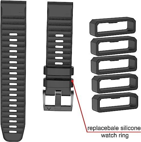 Zitel Fastener Rings for Garmin Fenix 7X, Fenix 6X/6X Pro, Fenix 5X/5X Plus, Fenix 3/3 HR, Descent MK2&MK1, Quatix/Tactix/D2 Series, 26mm Fastener Rings (6 Pack)
