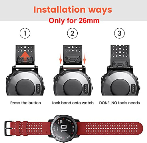 Zitel® Watch Band Compatible with Garmin Fenix 7X, Fenix 6X/6X Pro, Fenix 5X/5X Plus, Fenix 3/3 HR, Descent MK1, D2 Delta PX, D2 Charlie, 26mm Sport Strap - Red