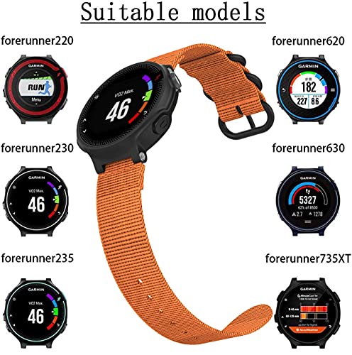 Zitel® Watch Band Compatible with Garmin Forerunner 735XT 220 230 235 235 Lite 620 630, Approach S20 S6 S5 Soft Nylon Replacement Sport Strap - Orange