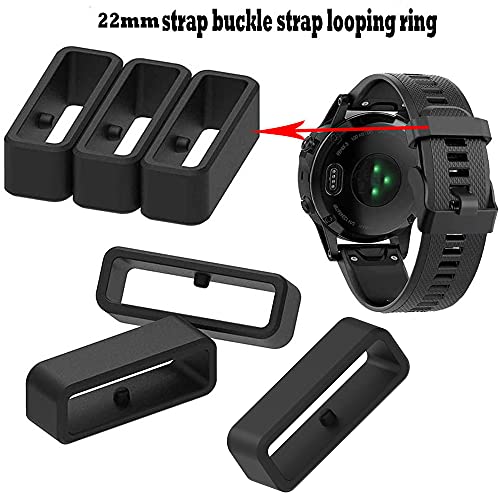 Zitel® Fastener Rings Compatible with Garmin Forerunner 735XT 745 220 235 230 35 620 630 / Approach S20 S60 S10 S5 S6 Silicone Replacement Watch Band Loop/Holder/Retainer 22mm (6 Pack) - Black