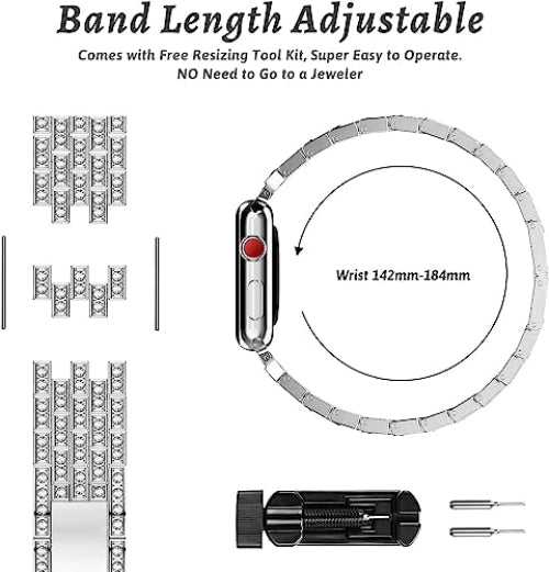 Zitel Band for Apple Watch 44mm Bling Diamond Rhinestone Strap + Case for Women Girls - Silver