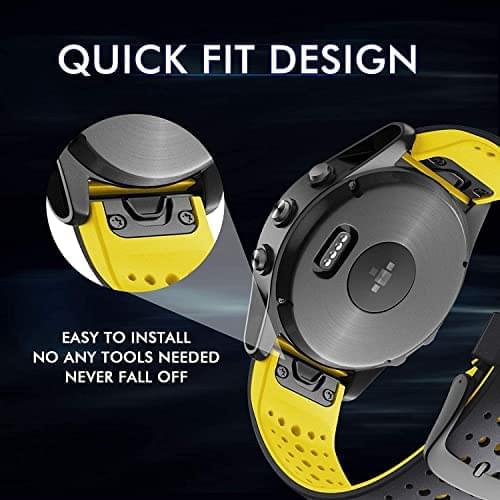 Zitel Band for Garmin Fenix 6/6 Pro, Fenix 7, 5/5 Plus, Epix Gen 2, Approach S62, new Forerunner 955/945/935, 22mm Straps - Black Yellow