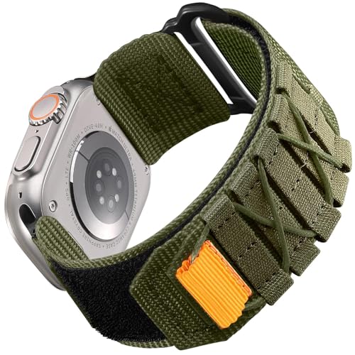 Zitel Band for Apple Watch Ultra 2 Band / Ultra Band 49mm 45mm 44mm for Men, Ultra Wide Nylon Rugged Sport Strap - Army Green