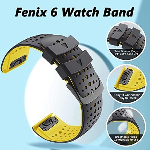 Zitel Band for Garmin Fenix 6/6 Pro, Fenix 7, 5/5 Plus, Epix Gen 2, Approach S62, new Forerunner 955/945/935, 22mm Straps - Black Yellow