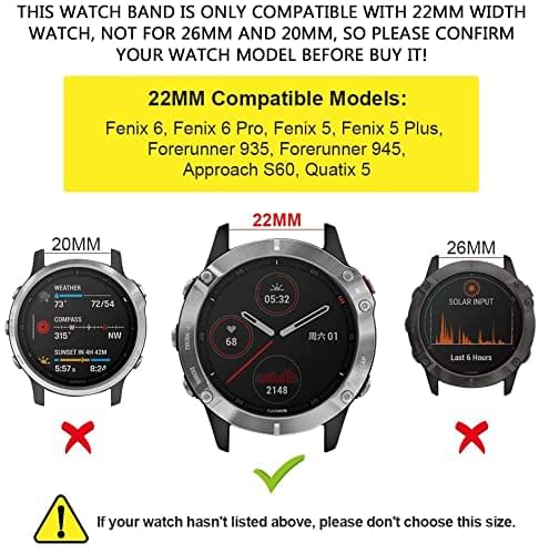 Zitel Band for Garmin Fenix 6/6 Pro, Fenix 7, 5/5 Plus, Epix Gen 2, Approach S62, new Forerunner 955/945/935, 22mm Straps - Black/Gray