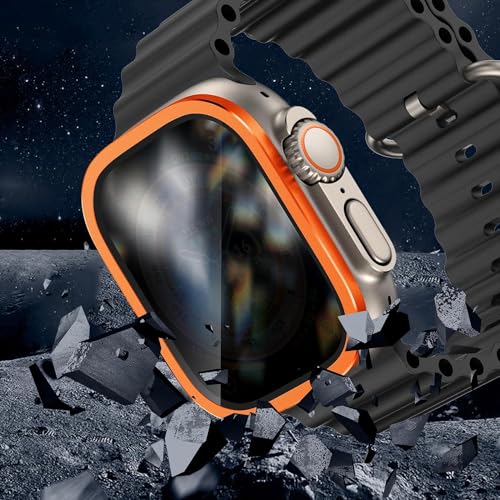 Zitel Privacy Screen Protector for Apple Watch Ultra 2 / Ultra 49mm, Anti-Spy Tempered Glass with Titanium Alloy Framework - Orange