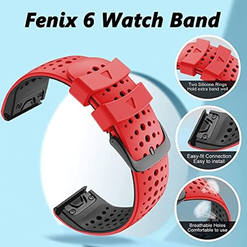 Zitel Band for Garmin Fenix 6/6 Pro, Fenix 7, 5/5 Plus, Epix Gen 2, new Forerunner 965/955/945/935, 22mm Straps - Red/Black