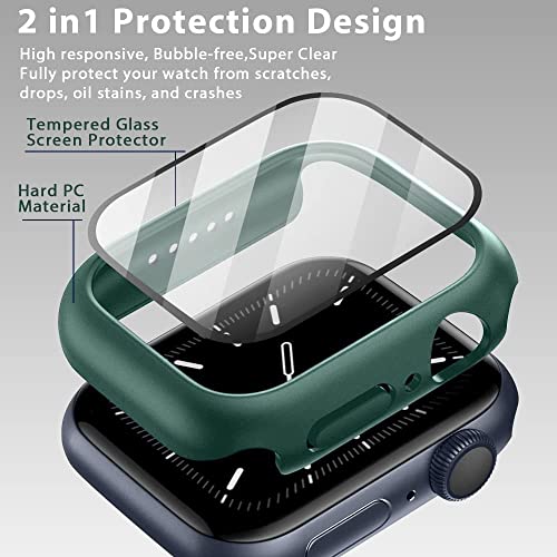 Zitel Case Compatible with Apple Watch Series 7 41mm Hard PC Bumper Case with Built-in 9H Tempered Glass Screen Protector Edge-to-Edge Smart Defense - Green