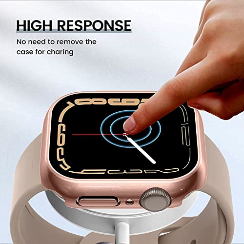 Zitel Case Compatible with Apple Watch Series 7 41mm Hard PC Bumper Case with Built-in 9H Tempered Glass Screen Protector Edge-to-Edge Smart Defense - Rose Gold