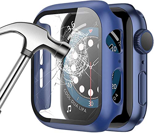 Zitel Case Bumper Cover with Built-in 9H Tempered Glass Screen Protector Compatible with Apple Watch 40mm Series 6, SE Series, 5 Series, 4 Series Edge-to-Edge 360 Degree Smart Defense - Matte Blue