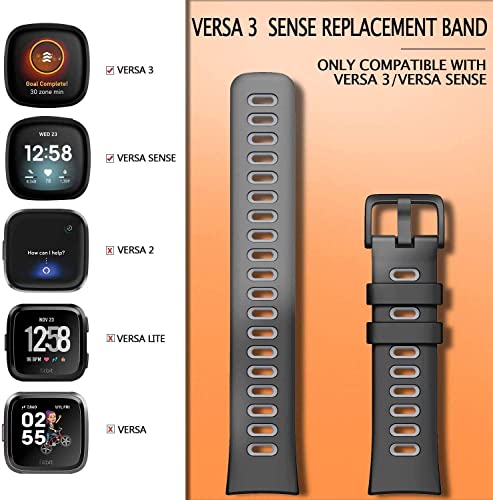 Zitel® Bands Compatible with Fitbit Versa 3 Straps for Women Men, Two-Tone Soft Silicone Sports Wristbands for Versa 3 / Sense Smart Watch - Black/Gray