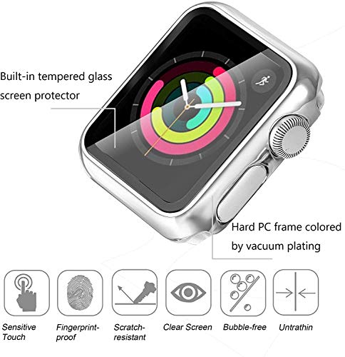 Zitel Case Bumper Cover with Built-in 9H Tempered Glass Screen Protector Compatible with Apple Watch 44mm Series 6, SE Series, 5 Series, 4 Series Edge-to-Edge 360 Degree Smart Defense - Silver