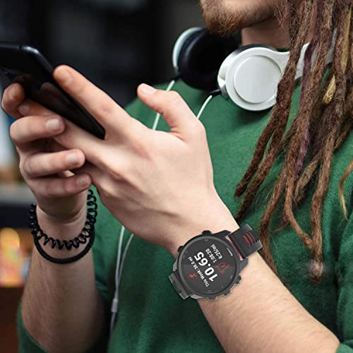 Zitel® Watch Band Compatible with Garmin Vivoactive 4 45mm / Venu 2 45mm, Realme Watch S, S Pro, MI Revolve Watch, Amazfit Stratos Pace 2 2S Quick Release Soft Silicone Strap 22mm - Black/Red