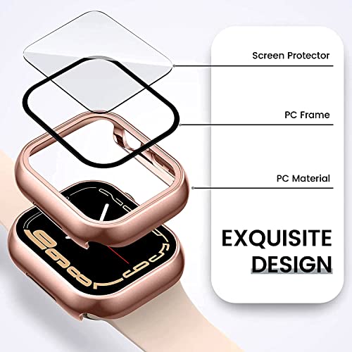 Zitel Case Compatible with Apple Watch Series 7 41mm Hard PC Bumper Case with Built-in 9H Tempered Glass Screen Protector Edge-to-Edge Smart Defense - Rose Gold