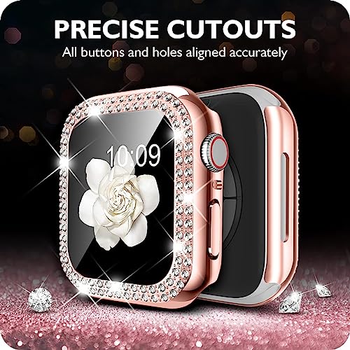 Zitel Band for Apple Watch 45mm Bling Diamond Rhinestone Strap + Case for Women Girls iWatch Series 9 | 8 | 7 - Rose Pink