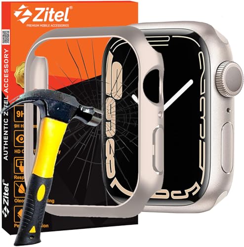Zitel Case for Apple Watch Series 9 / 8 / 7 41mm Screen Protector Case with Built-in 9H Tempered Glass - Starlight