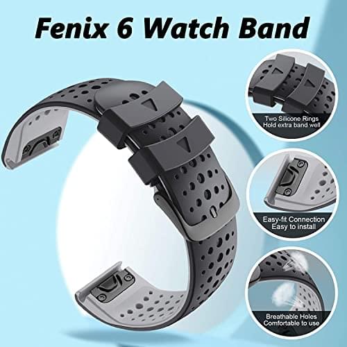 Zitel Band for Garmin Fenix 6/6 Pro, Fenix 7, 5/5 Plus, Epix Gen 2, Approach S62, new Forerunner 955/945/935, 22mm Straps - Black/Gray