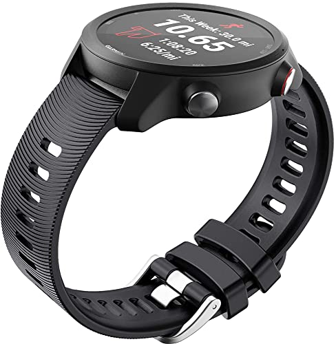 Zitel Bands Compatible with Garmin Forerunner 245/245 Music, Forerunner 645/645 Music, Forerunner 55/158, Vivoactive 3, Venu Sq, Vivomove HR, Approach S40/S42/S12 Silicone 20mm Straps - Black