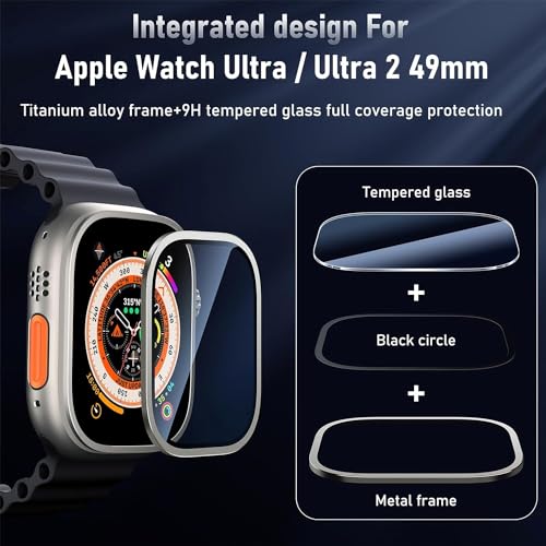 Zitel Screen Protector Case for Apple Watch Ultra 2 49mm / Ultra 49mm Tempered Glass with Titanium Alloy Framework - Titanium