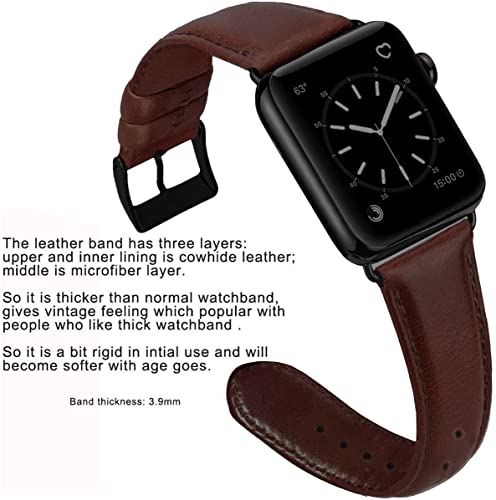 Zitel Leather Bands for Apple Watch Straps 49mm 45mm 44mm 42mm, Series 9 8 7 6 5 4 3 2 1 SE - Coffee Brown