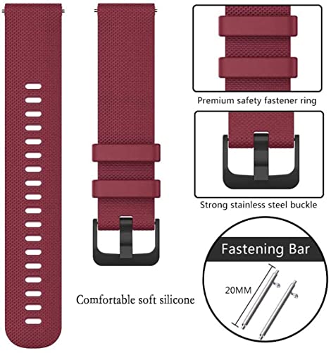 Zitel Bands Compatible with Garmin Forerunner 245/245 Music, Forerunner 645/645 Music, Forerunner 55/158, Vivoactive 3, Venu Sq, Vivomove HR, Approach S40/S42/S12 - Soft Silicone 20mm Strap - Wine Red