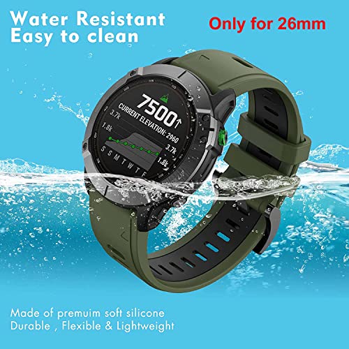 Zitel® Watch Band Compatible with Garmin Fenix 7X, Fenix 6X/6X Pro, Fenix 5X/5X Plus, Fenix 3/3 HR, Descent MK1, D2 Delta PX, D2 Charlie, 26mm Sport Strap - Green/Black