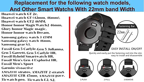 Zitel® Watch Band Compatible with Honor Magic Watch 2 46mm / Huawei GT / GT 2 46mm / GT 2e / GT 2 Pro / GT Active Sport Strap 22mm Quick Release Soft Silicone Band - Black/Yellow