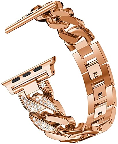 Zitel® Bands Compatible with Apple Watch Straps for Women Girls, Bling Luxurious Metal Bracelet Dressy Wristband Straps for iWatch 45mm 44mm 42mm Series 7 6 5 4 3 2 1 SE - Rose Gold