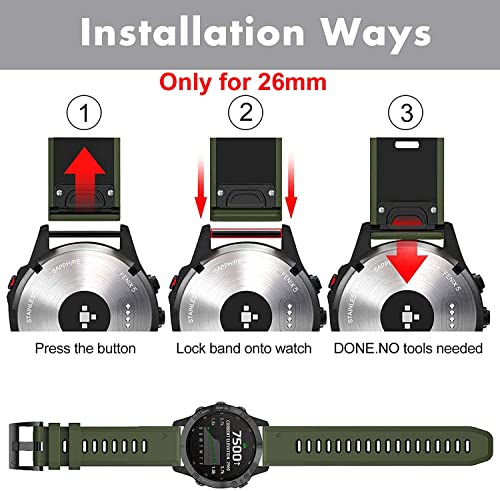 Zitel® Watch Band Compatible with Garmin Fenix 7X, Fenix 6X/6X Pro, Fenix 5X/5X Plus, Fenix 3/3 HR, Descent MK1, D2 Delta PX, D2 Charlie, 26mm Sport Strap - Green/Black