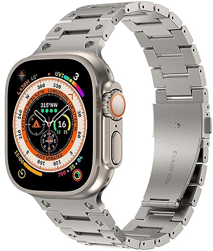Wolait Compatible with Apple Watch Ultra 2 Band 49mm 45mm 44mm  42mm,Stainless Steel Heavy Band with Butterfly Folding Clasp Link Bracelet  for iWatch