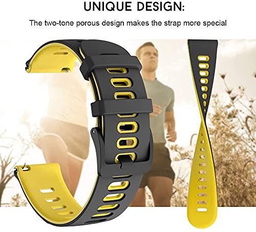 Zitel® Watch Band Compatible with Honor Magic Watch 2 46mm / Huawei GT / GT 2 46mm / GT 2e / GT 2 Pro / GT Active Sport Strap 22mm Quick Release Soft Silicone Band - Black/Yellow