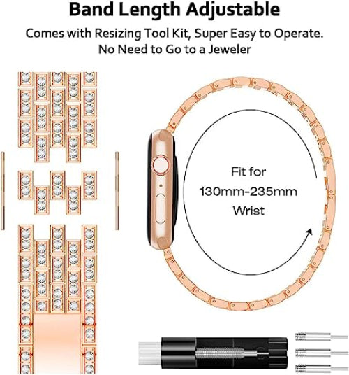 Zitel Band for Apple Watch 45mm Bling Diamond Rhinestone Strap + Case for Women Girls -  Rose Gold