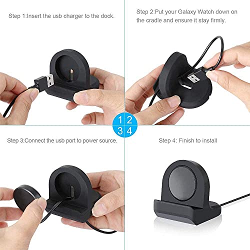 Zitel® Charger Stand Compatible with Samsung Watch Active, Active 2, Watch 3, Watch 4, Watch 4 Classic Non-Slip Base Silicone Charging Stand with Integrated Cable Management Slot - Black