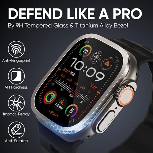 Zitel Privacy Screen Protector for Apple Watch Ultra 2 / Ultra 49mm, Anti-Spy Tempered Glass with Titanium Alloy Framework - Titanium