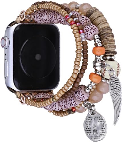 Zitel Band for Apple Watch 41mm/40mm/38mm Beaded Strap for Women Girls - Amber