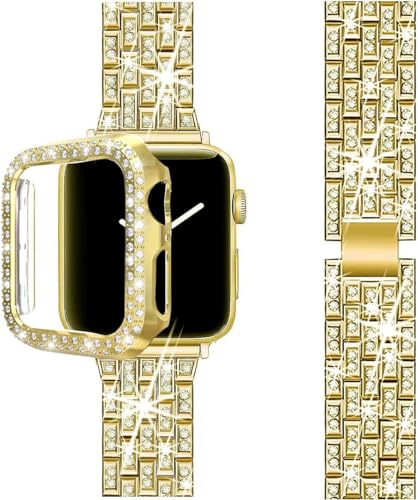 Zitel Band for Apple Watch Bling Diamond Rhinestone Strap + Case for Women Girls iWatch - Gold