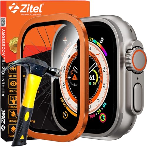 Zitel Screen Protector Case for Apple Watch Ultra 2 49mm / Ultra 49mm Tempered Glass with Titanium Alloy Framework - Orange