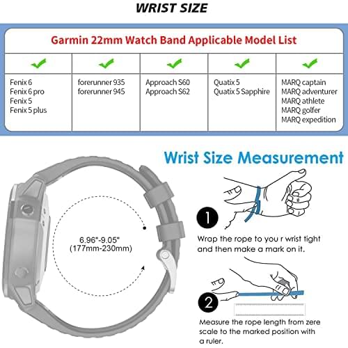 Zitel Band for Garmin Fenix 6/6 Pro, Fenix 7, 5/5 Plus, Epix Gen 2, Approach S62, new Forerunner 955/945/935, 22mm Straps - Black/Gray