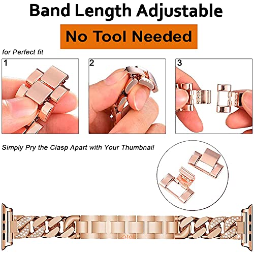 Zitel® Bands Compatible with Apple Watch Straps for Women Girls, Bling Luxurious Metal Bracelet Dressy Wristband Straps for iWatch 45mm 44mm 42mm Series 7 6 5 4 3 2 1 SE - Rose Gold