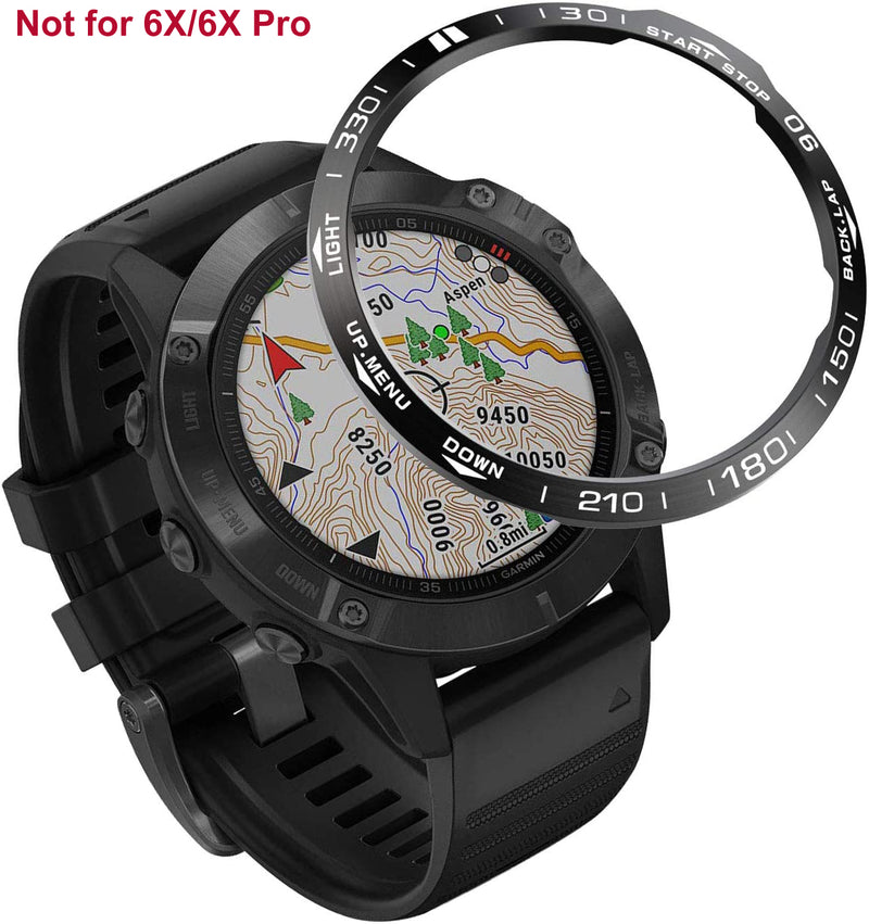 Zitel Bezel Styling for Garmin Fenix 6 / 6 Pro Bezel Ring Adhesive Cover Stainless Steel Protector (Not For 6X / 6X Pro) - Black
