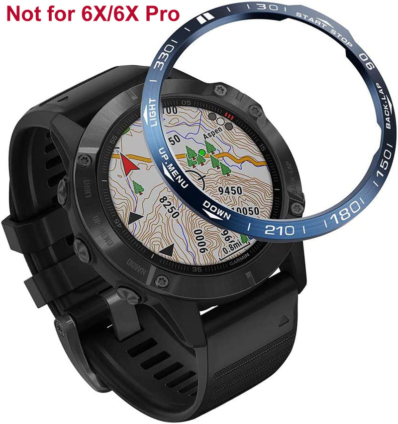 Zitel Bezel Styling for Garmin Fenix 6 / 6 Pro Bezel Ring Adhesive Cover Stainless Steel Protector (Not For 6X / 6X Pro) - Blue