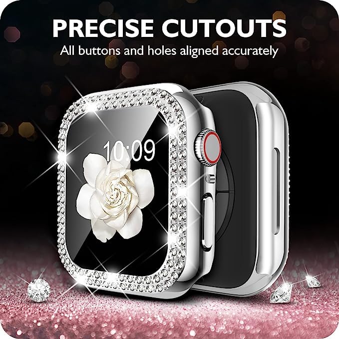 Zitel Band for Apple Watch 44mm Bling Diamond Rhinestone Strap + Case for Women Girls iWatch Series 6 | 5 | 4 - Silver