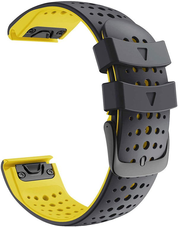 Zitel Band for Garmin Fenix 7X, 6X/6X Pro, 5X/5X Plus, 3/3 HR, 26mm Sport Strap- Black/Yellow