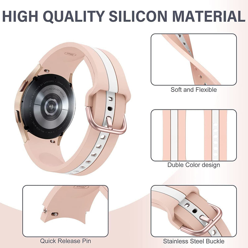 Zitel Band for Samsung Galaxy Watch 6, Watch 5, Watch 4, Silicone No Gap Band - Pink White