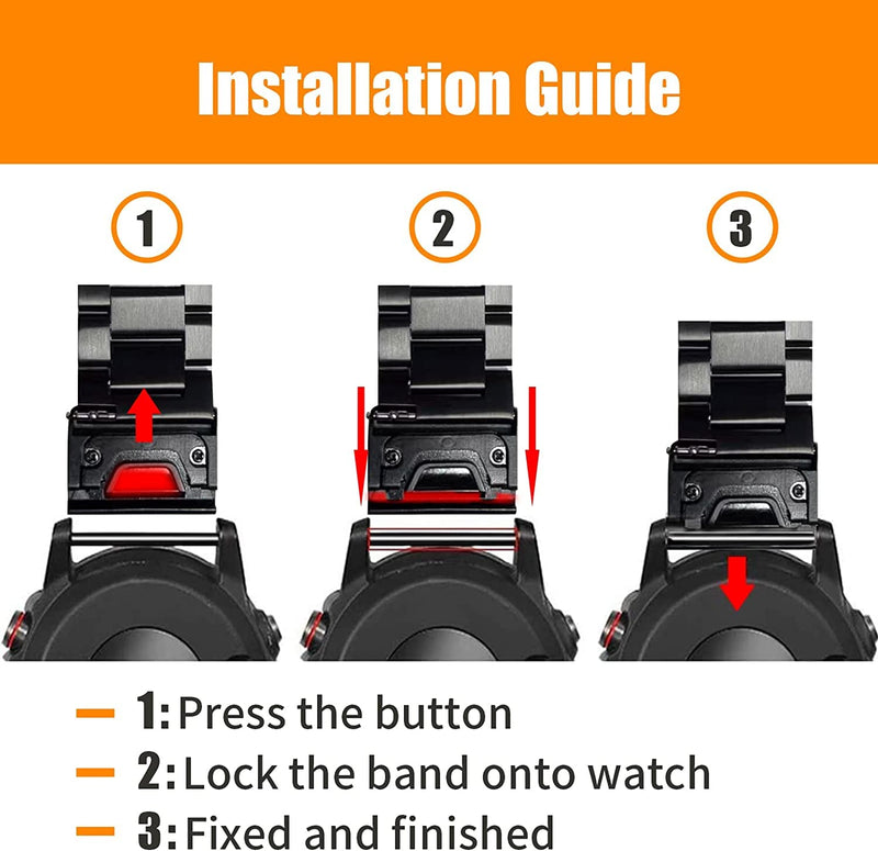 Zitel Band for Garmin Fenix 7X, 6X/6X Pro, 5X/5X Plus, 3/3 HR, Descent MK1, D2 Delta PX, Metal Stainless Strap 26mm - Black